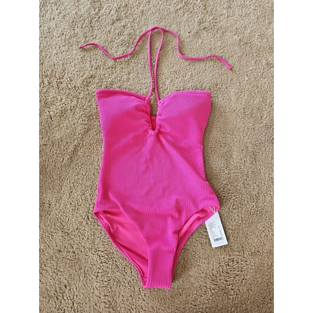 Seafolly Sea Dive Bandeau One Piece Swimsuit Fuchsia Rose Size 4
